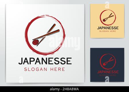 Sushi, chopsticks Logo design inspiration Isolated On white Backgrounds Stock Vector