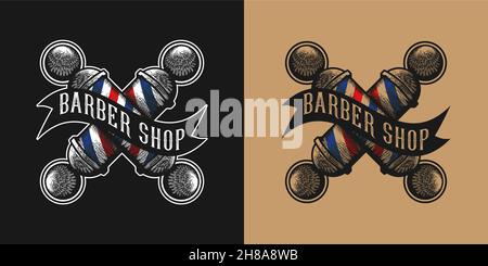 Crossed Barber Pole Logo Designs Stock Vector