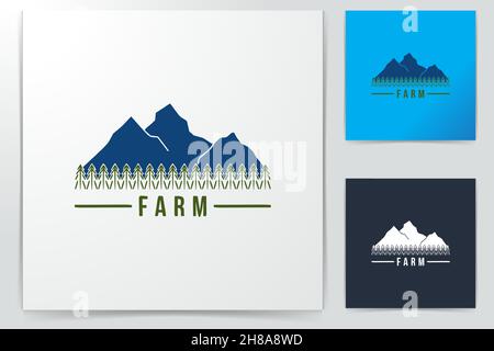 mountain and fir tree landscapes, farm logo Designs Inspiration Isolated on White Background Stock Vector