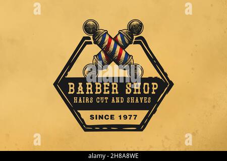hand drawn crossed barber pole, vintage barber shop logo Designs Inspiration Isolated on White Background Stock Vector