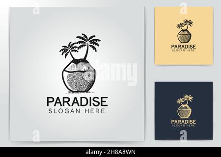 hand drawn coconut, coconut tree logo Designs Inspiration Isolated on White Background Stock Vector