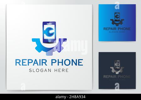 repair phone, gear logo design inspiration Stock Vector