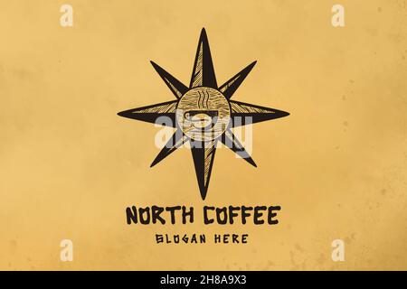 compass and coffee cup logo Designs Inspiration Isolated on White Background Stock Vector