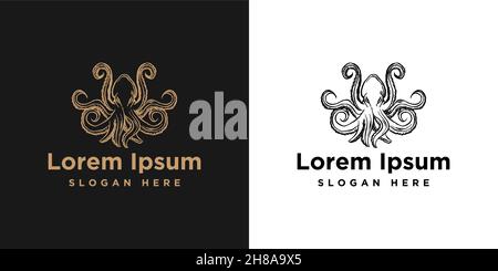 hand drawn octopus Logo Inspiration isolated on white background Stock Vector