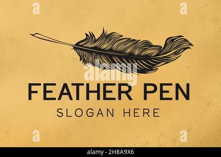 Hand drawn classic feather logo design inspiration Isolated On white Backgrounds Stock Vector