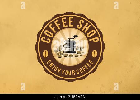 coffee grinder, a stack of vintage coffee beans logo design inspiration Stock Vector
