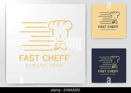 Chef hat fast delivery logo design inspiration Stock Vector