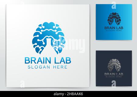 brain and glass tube logo Designs Inspiration Isolated on White Background Stock Vector