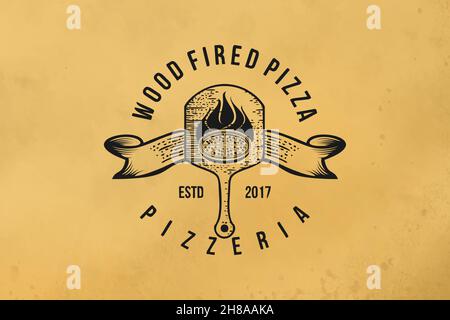 wood fired pizza classic logo design Stock Vector