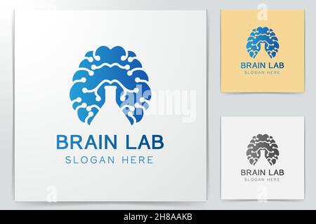 brain and negative space of test tube logo Designs Inspiration Isolated on White Background Stock Vector