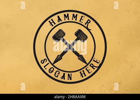 spear hammer classic logo design inspiration Stock Vector