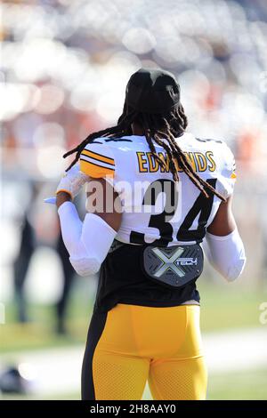 Pittsburgh Steelers safety Terrell Edmunds (34) lines up during the second  half of an NFL football game against the Atlanta Falcons, Sunday, Dec. 4,  2022, in Atlanta. The Pittsburgh Steelers won 19-16. (