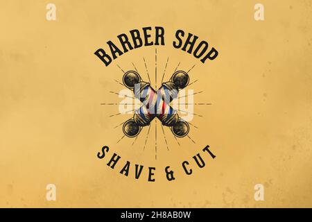 hand drawn crossed barber pole, vintage barber shop logo Designs Inspiration Isolated on White Background Stock Vector