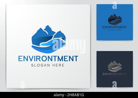 Hand and mountain, environmental care logo Designs Inspiration Isolated on White Background Stock Vector