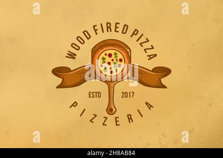vintage wood fired pizza logo Designs Inspiration Isolated on White Background Stock Vector