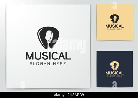 guitar pick, and microphone logo Designs Inspiration Isolated on White Background Stock Vector