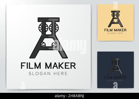 draper fold down workbench cinema logo design inspiration Stock Vector