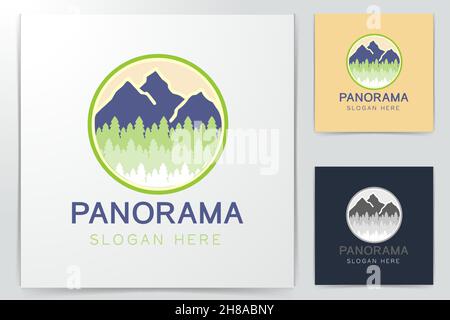 Mountain and spruce, Landscape adventure Logo design inspiration Isolated On white Backgrounds Stock Vector