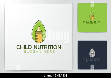 leaf and baby drink tool logo Designs Inspiration Isolated on White Background Stock Vector