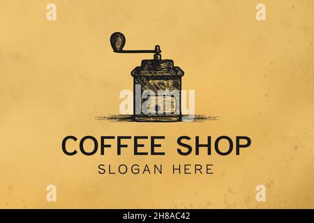 hand drawn grinder, roaster, coffee logo Designs Inspiration Isolated on White Background Stock Vector
