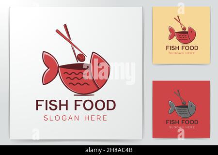 Bowl fish, sushi restaurant logo design inspiration Isolated On white Backgrounds Stock Vector