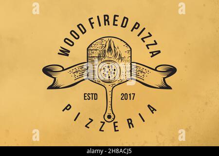 italian pizza, wood fired logo Designs Inspiration Stock Vector