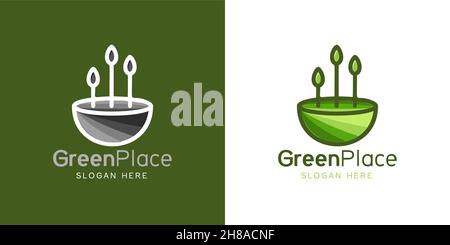 Landscape, tree minimalist logo design inspiration Stock Vector