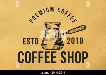 Coffee equipment.Coffee tools. Hand drawn illustration, vintage coffee shop logo Stock Vector