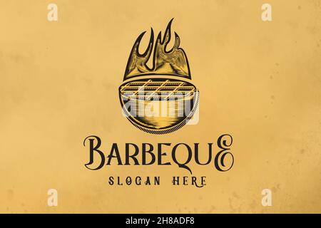 hand drawn barbecue grills logo Designs Inspiration Stock Vector