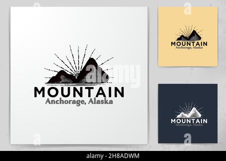 hand draw hipster mountain logo and star burst Designs Inspiration Isolated on White Background Stock Vector