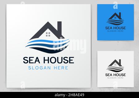 Abstract Wave And House Home Logo Designs, Vector Illustration Stock Vector