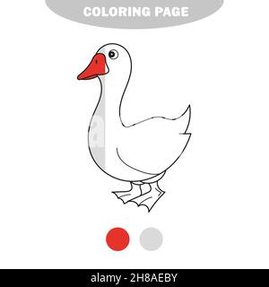 Black and White Cartoon Vector Illustration of Funny Goose Farm Bird Animal for Coloring Book with Samples of Colors Stock Vector