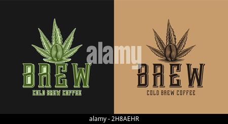brewing, marijuana leaf and coffee logo Stock Vector