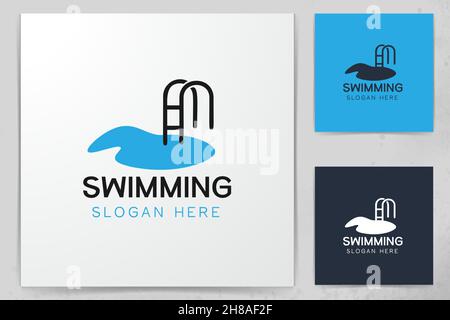 Water, stair, Beach swimming pool logo design inspiration Isolated On white Backgrounds Stock Vector