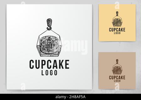 hand drawn melted cupcake, and crane logo Designs Inspiration Isolated on White Background Stock Vector