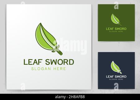 sword and leaf Logo Designs Inspiration, Vector Illustration Stock Vector