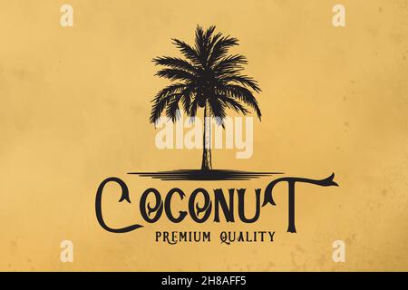 Hand drawn palm trees on island Logo Stock Vector