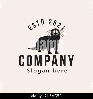 vintage otter beaver logo design vector illustration isolated design Stock Vector