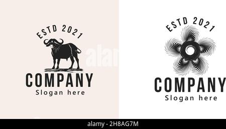 vintage head cow, farm and butcher logo design vector illustration Stock Vector