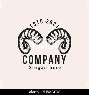 vintage hipster goat horn logo design vector illustration isolated design element Stock Vector