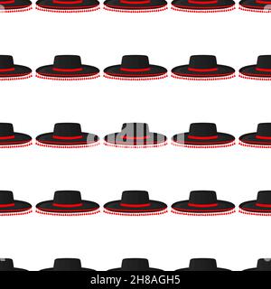 Pattern mexican hats sombrero, beautiful caps in white background. Caps pattern consisting of collection mexican hats sombrero for wearing. Pattern of Stock Vector