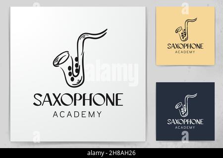 Medieval trumpets, saxophone logo designs Stock Vector
