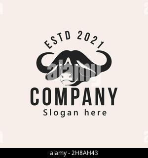 vintage head cow, farm and butcher logo design vector illustration Stock Vector