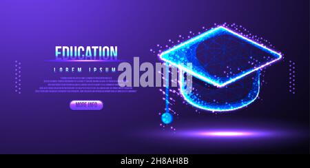 education cap, low poly wireframe Stock Vector