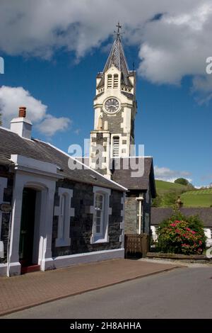 Street and clock tower Moniaive, Dumfries & Galloway, Scotland Stock Photo