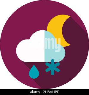 Cloud with Snow and Rain Moon flat icon. Meteorology. Weather. Vector illustration eps 10 Stock Vector
