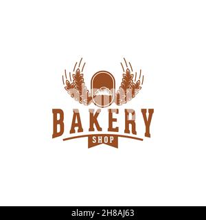 croissant bakery, baguette, bread, vintage bakery logo Ideas. Inspiration logo design. Template Vector Illustration. Isolated On White Background Stock Vector