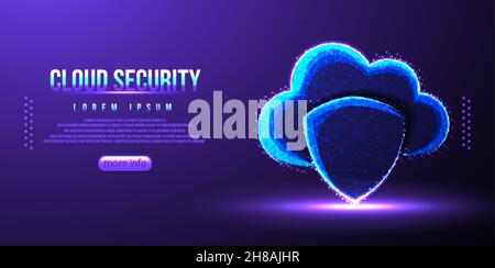 cloud shield security low poly wireframe Stock Vector