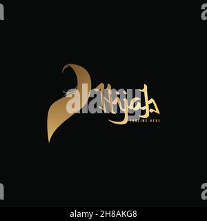 golden Muslim Scarf, luxury hijab logo Ideas. Inspiration logo design. Template Vector Illustration. Isolated On Black Background Stock Vector