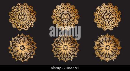 Golden mandala set design. asian, arabian decorative flower mandala collection vector Stock Vector